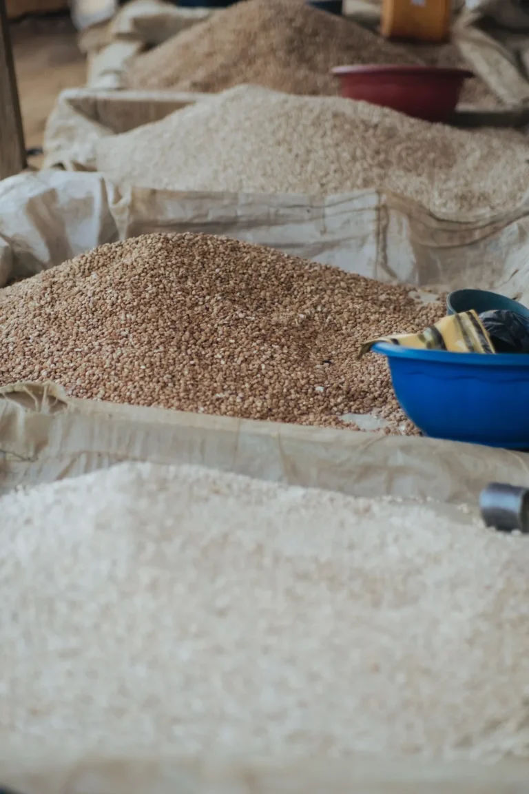 Sacks of rice, sugar and pulses in bulk